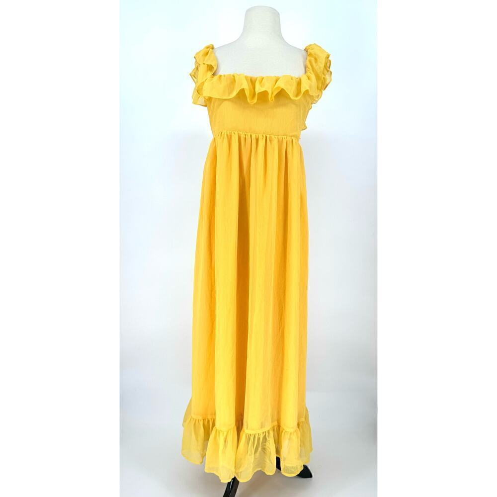 Elegant Yellow Ruffle Dress - Picture 2 of 9